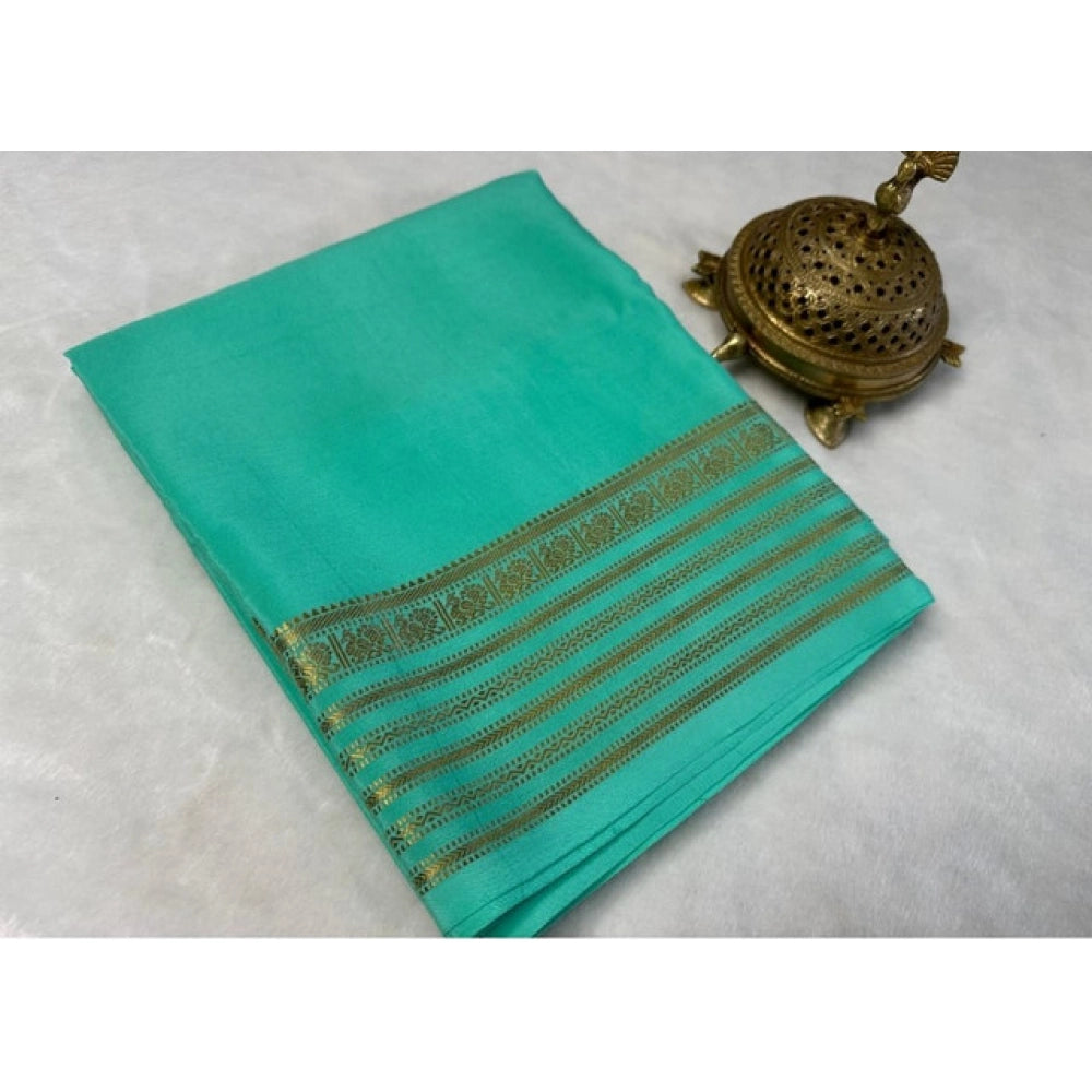 Women's Crepe Chit Pallu Solid Saree — Ramagreen