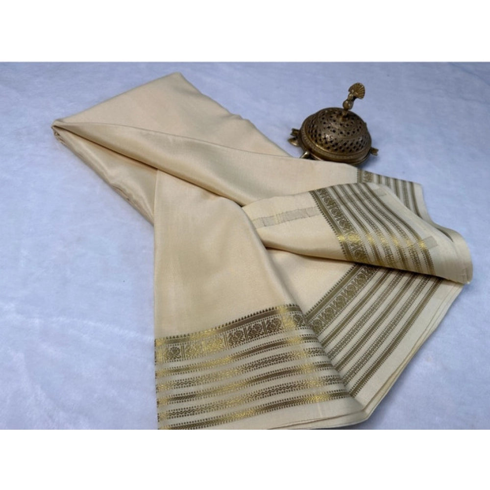 Women's Crepe Chit Pallu Solid Saree — Beige · 1042