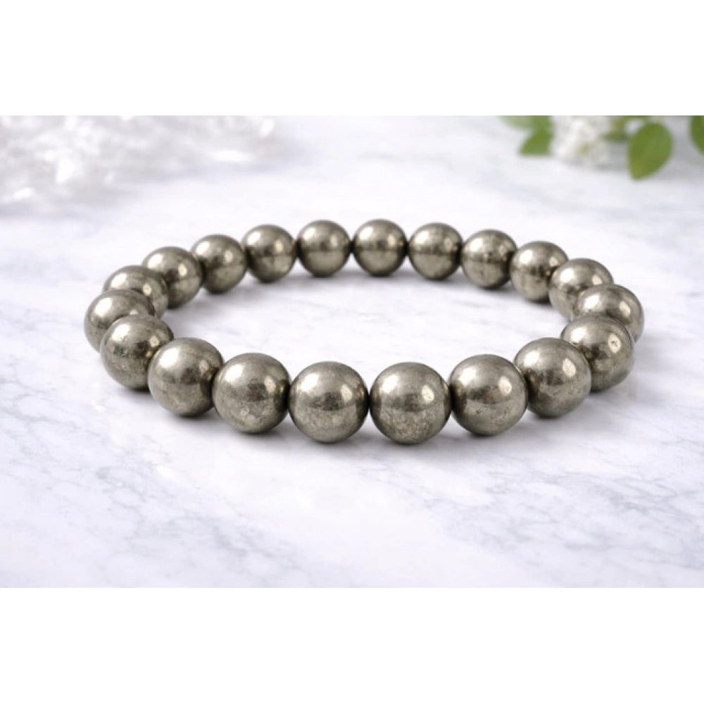 Natural Crystal 8Mm Pyrite Bracelet — Grey