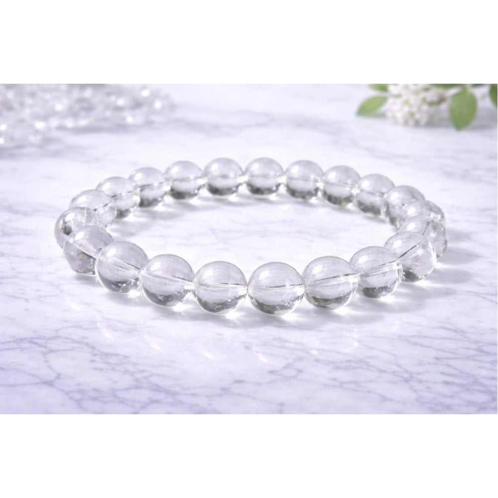Natural Crystal 8Mm Clear Quartz Bracelet — White