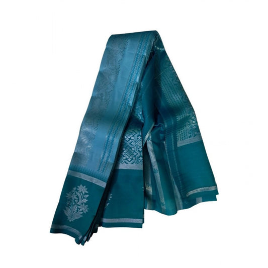 Women's Soft Silk Wooven Saree — Teal Blue