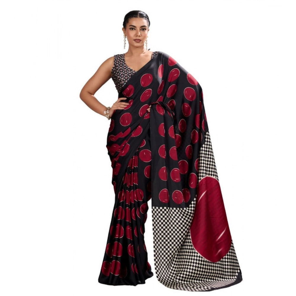 Women's Satin Crepe Printed Saree — Maroon