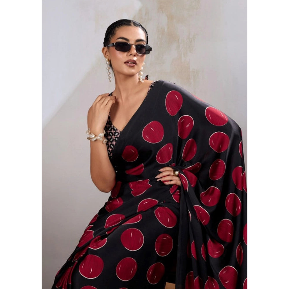 Women's Satin Crepe Printed Saree — Maroon