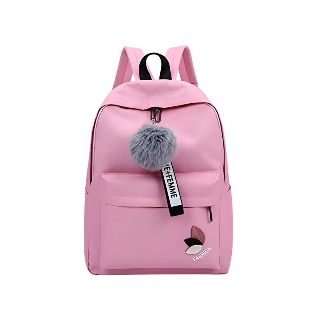 Unisex Pu Leather Solid Medium Zipper Backpack — Pink