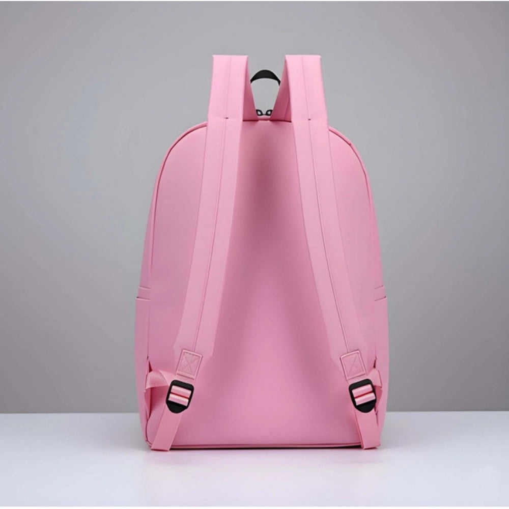 Unisex Pu Leather Solid Medium Zipper Backpack — Pink