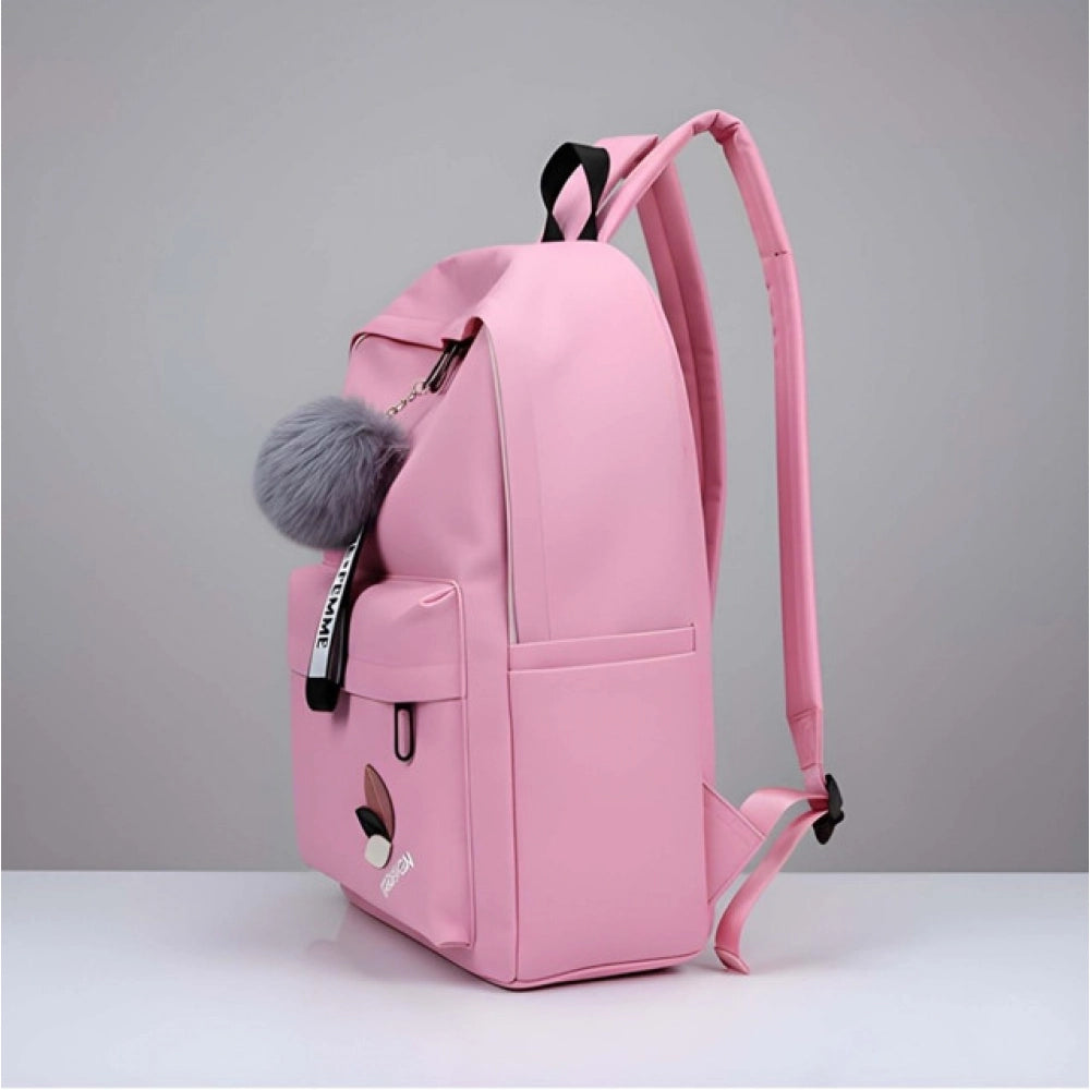 Unisex Pu Leather Solid Medium Zipper Backpack — Pink
