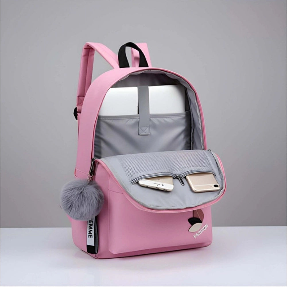 Unisex Pu Leather Solid Medium Zipper Backpack — Pink
