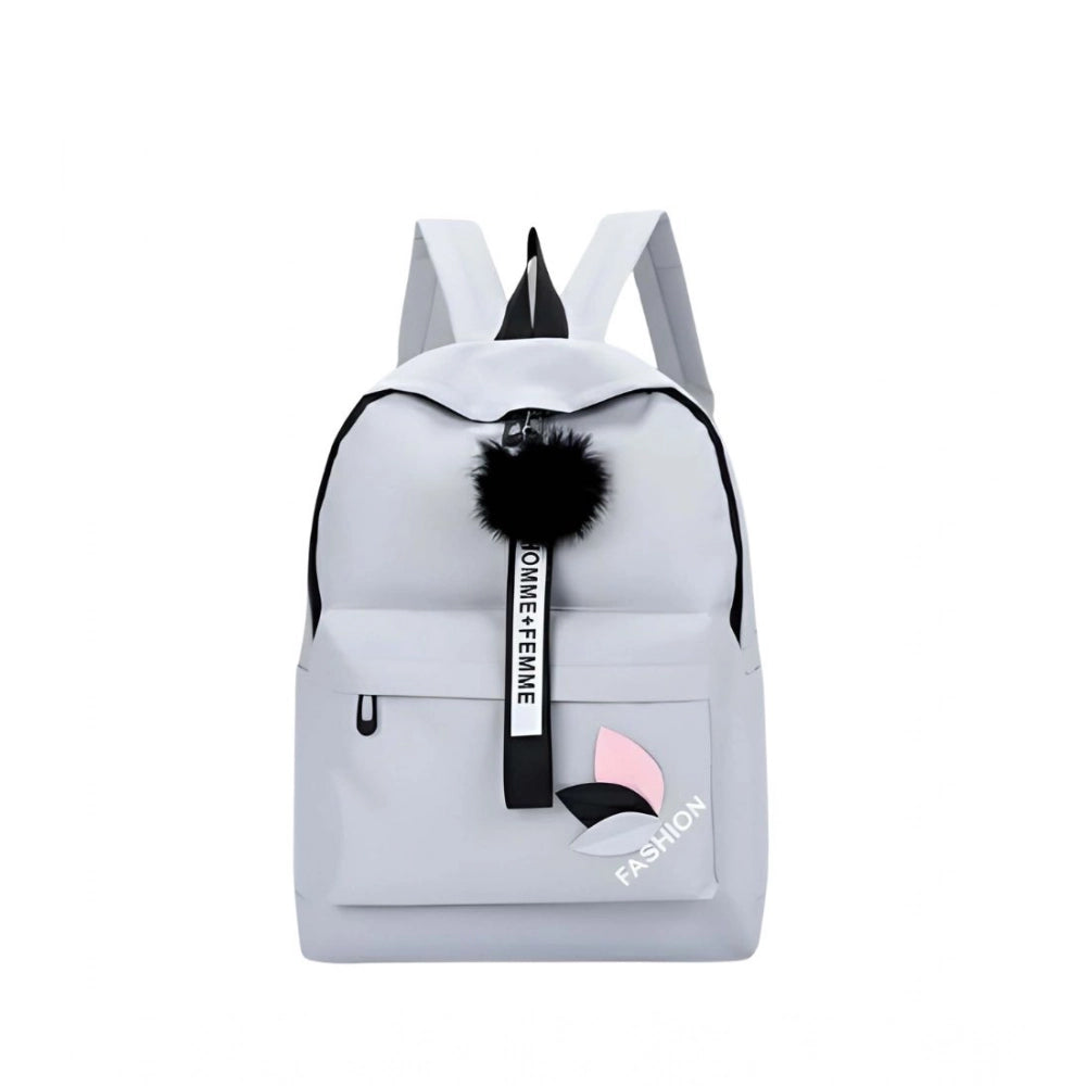 Unisex Pu Leather Solid Medium Zipper Backpack — Grey