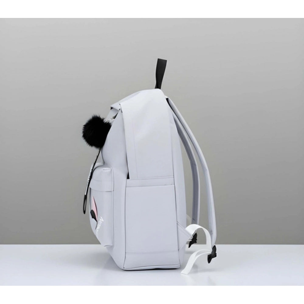Unisex Pu Leather Solid Medium Zipper Backpack — Grey
