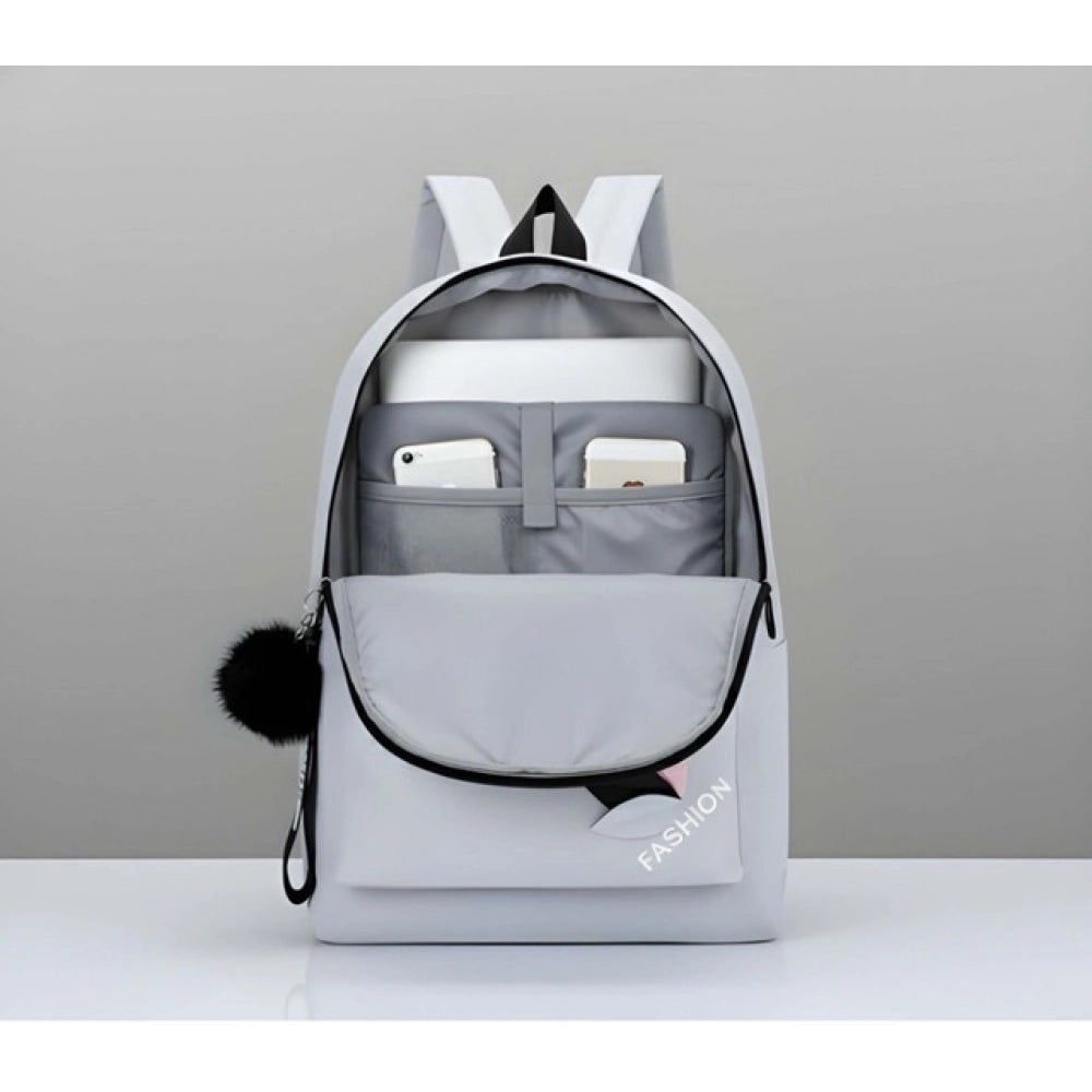 Unisex Pu Leather Solid Medium Zipper Backpack — Grey