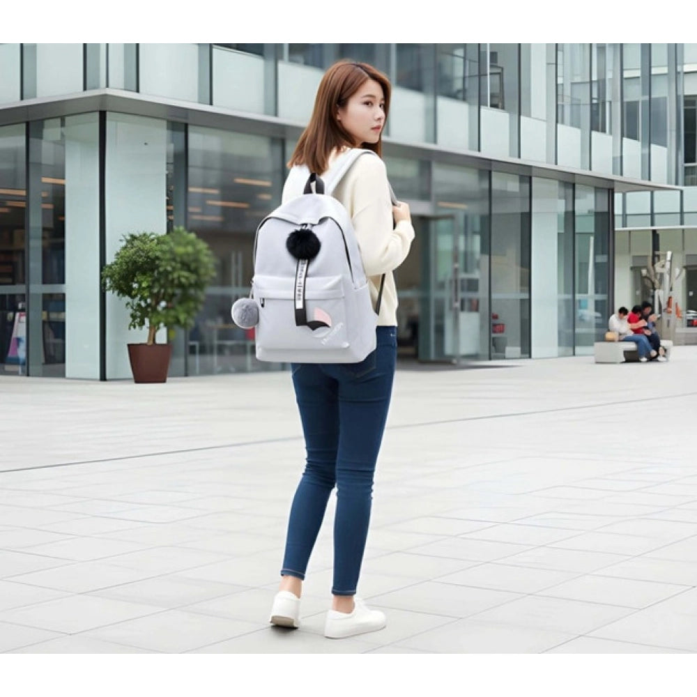 Unisex Pu Leather Solid Medium Zipper Backpack — Grey