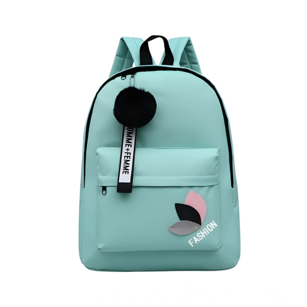 Unisex Pu Leather Solid Medium Zipper Backpack — Green
