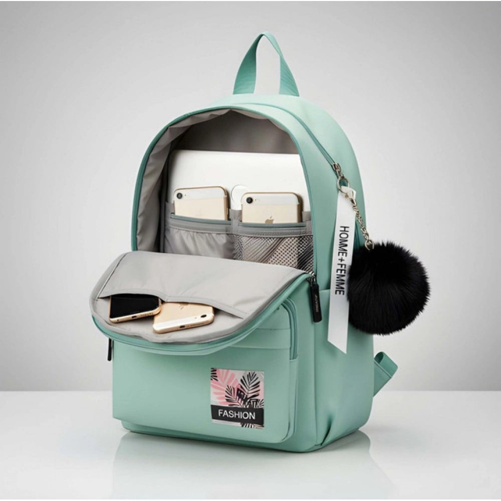 Unisex Pu Leather Solid Medium Zipper Backpack — Green