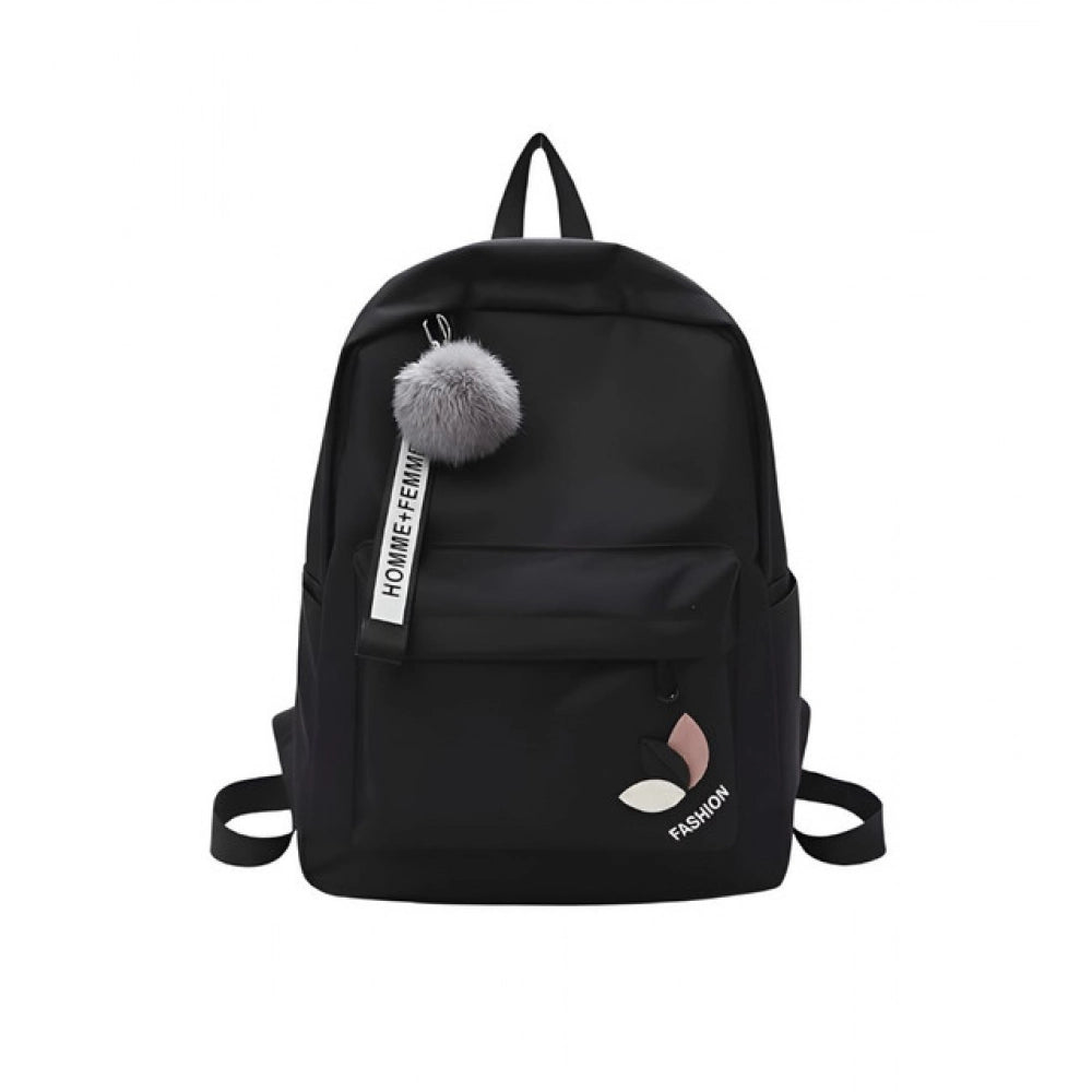 Unisex Pu Leather Solid Medium Zipper Backpack — Black · P105