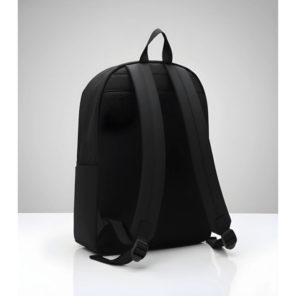 Unisex Pu Leather Solid Medium Zipper Backpack — Black · P105
