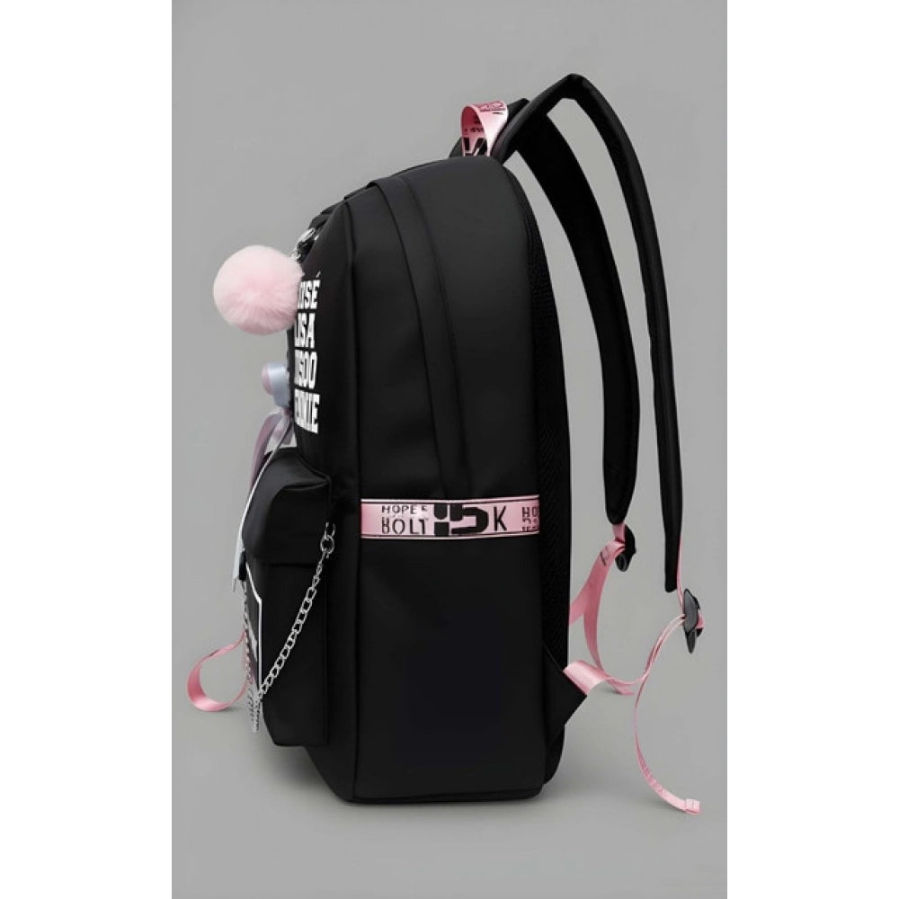 Unisex Pu Leather Solid Medium Zipper Backpack — Black · 2447