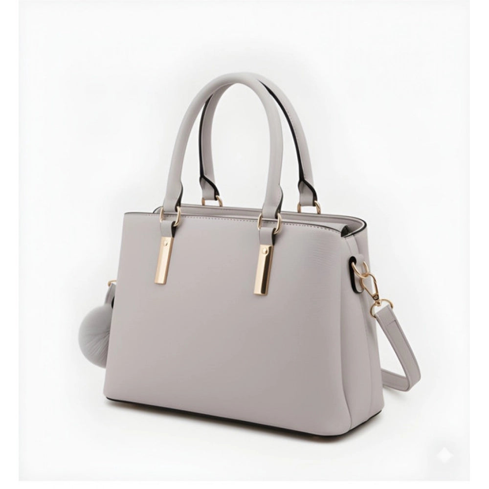 Women's Pu Leather Solid Shoulder Zipper Handbag — Grey · 1001