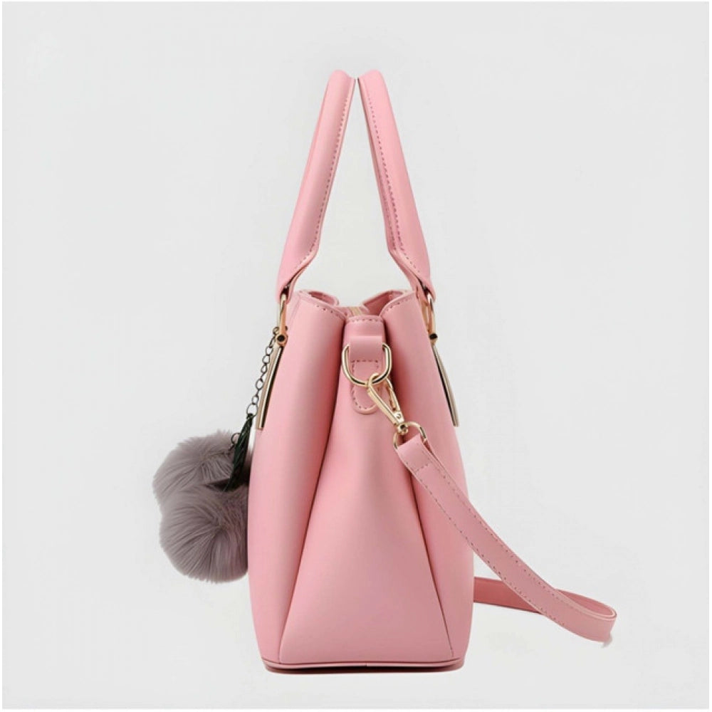 Women's Pu Leather Solid Shoulder Zipper Handbag — Pink · 1002