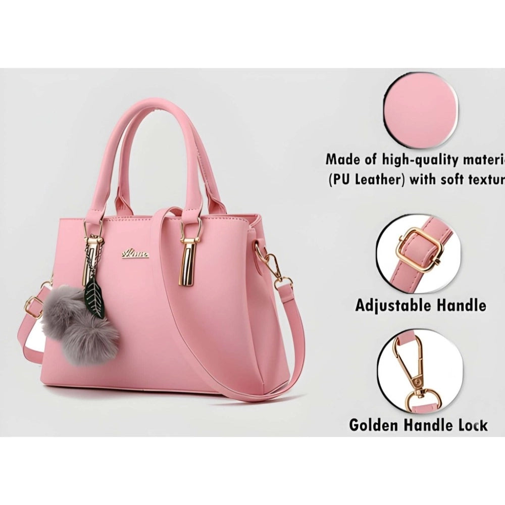 Women's Pu Leather Solid Shoulder Zipper Handbag — Pink · 1002