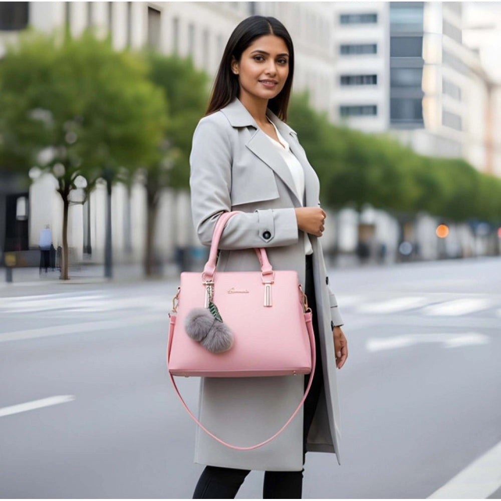 Women's Pu Leather Solid Shoulder Zipper Handbag — Pink · 1002
