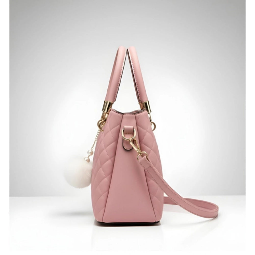 Women's Pu Leather Solid Shoulder Zipper Handbag — Pink · 1003