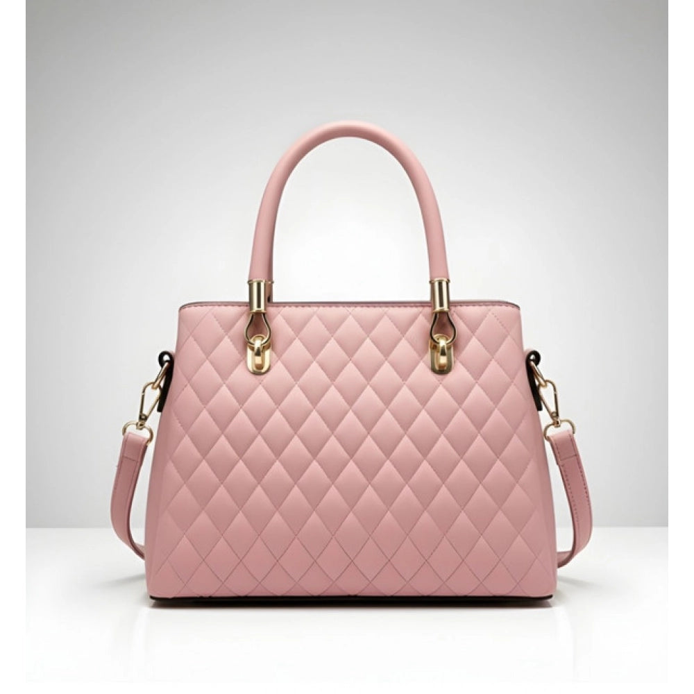 Women's Pu Leather Solid Shoulder Zipper Handbag — Pink · 1003
