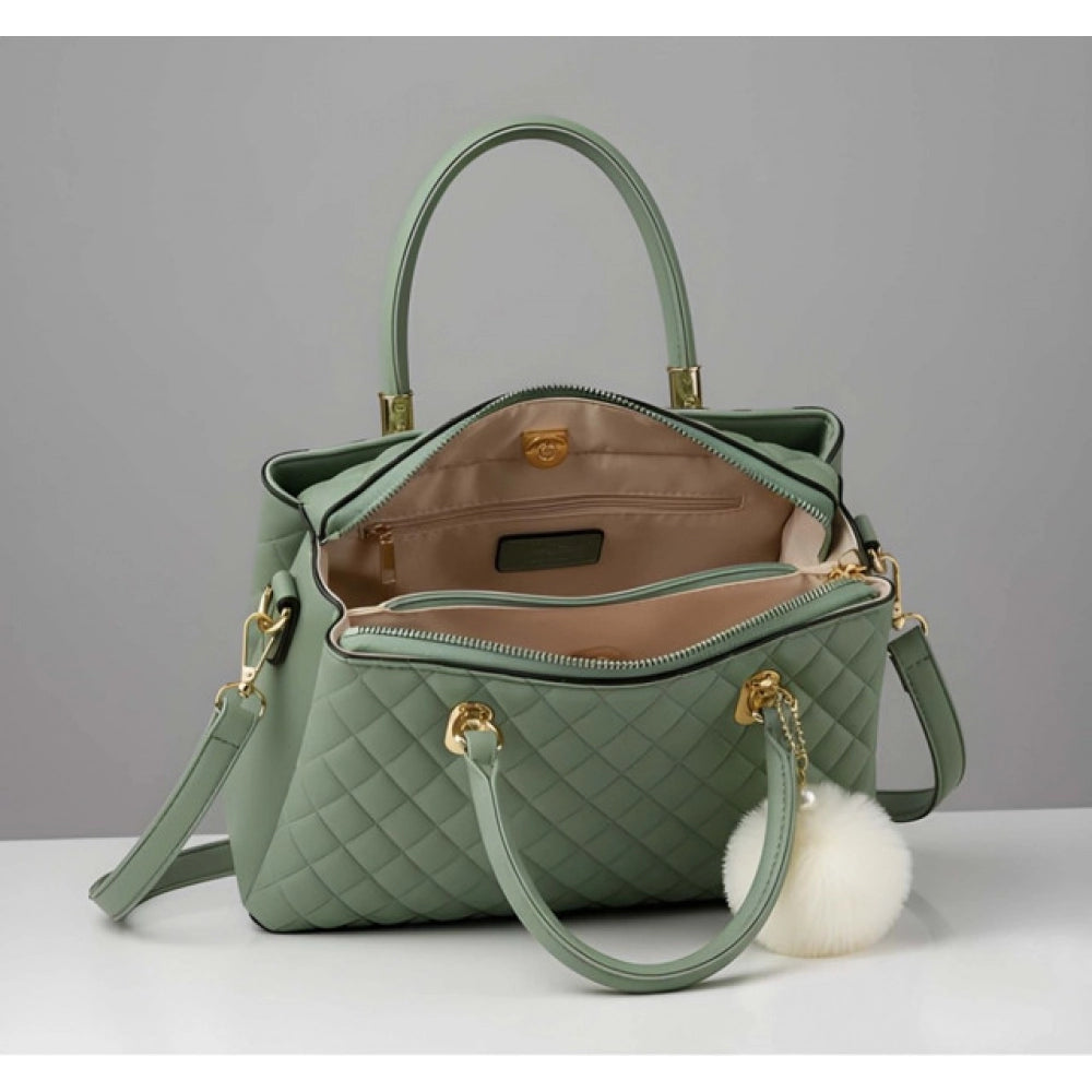 Women's Pu Leather Solid Shoulder Zipper Handbag — Green