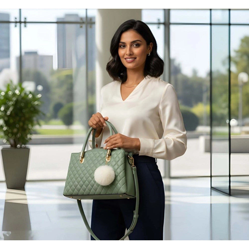 Women's Pu Leather Solid Shoulder Zipper Handbag — Green