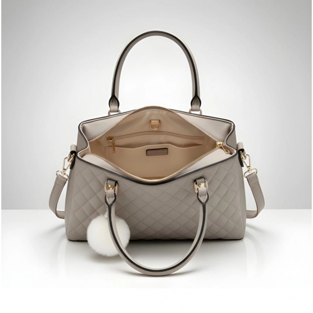 Women's Pu Leather Solid Shoulder Zipper Handbag — Grey · 1005