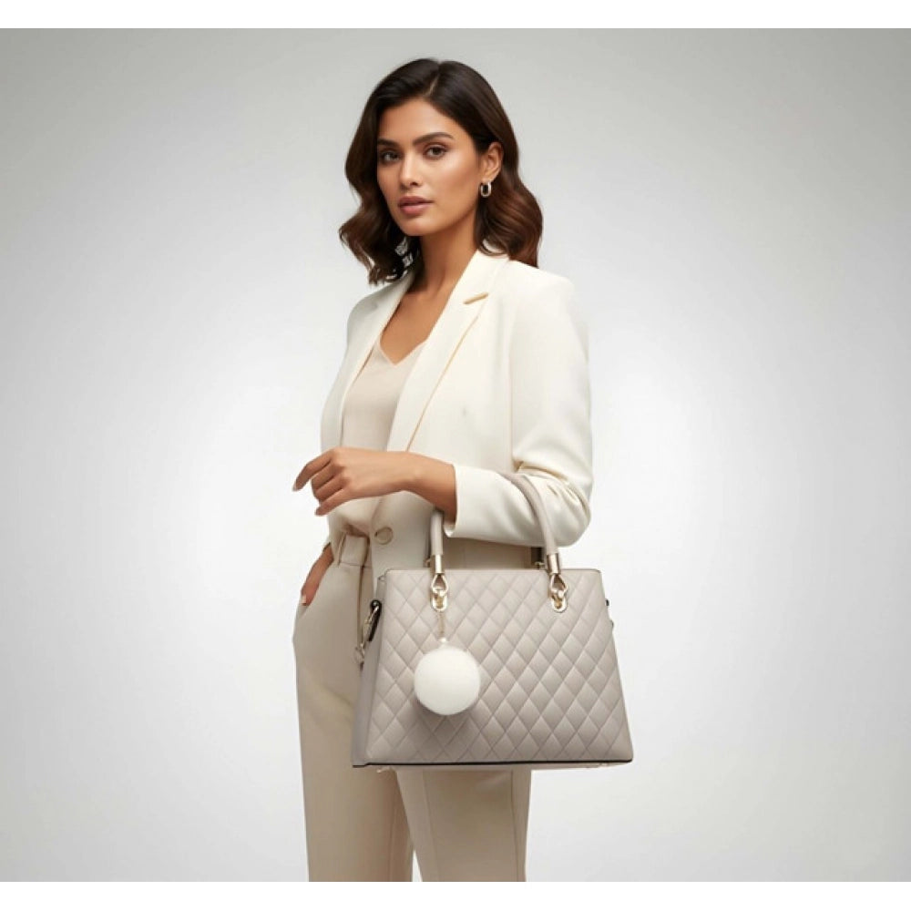 Women's Pu Leather Solid Shoulder Zipper Handbag — Grey · 1005