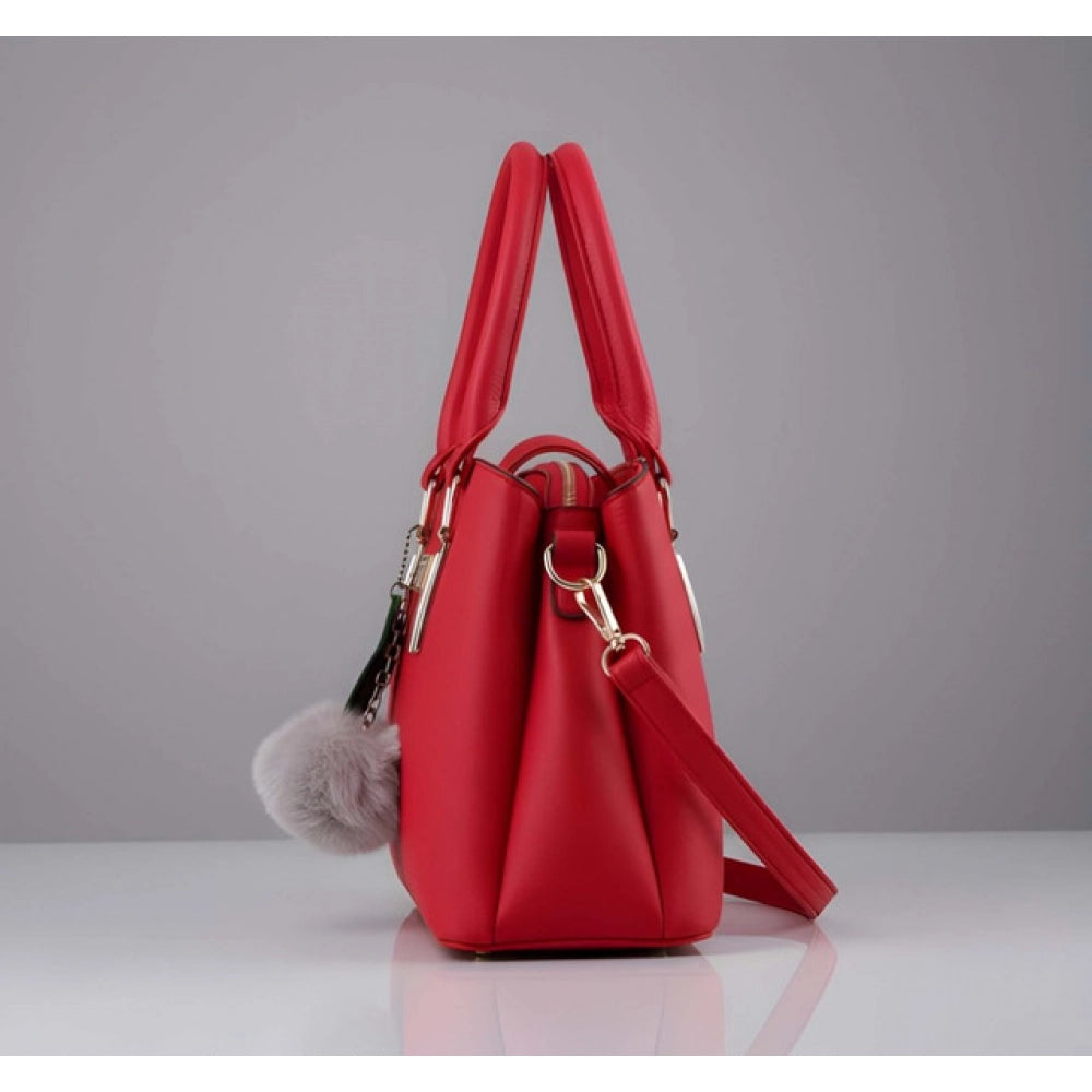 Women's Pu Leather Solid Shoulder Zipper Handbag — Red · 1006