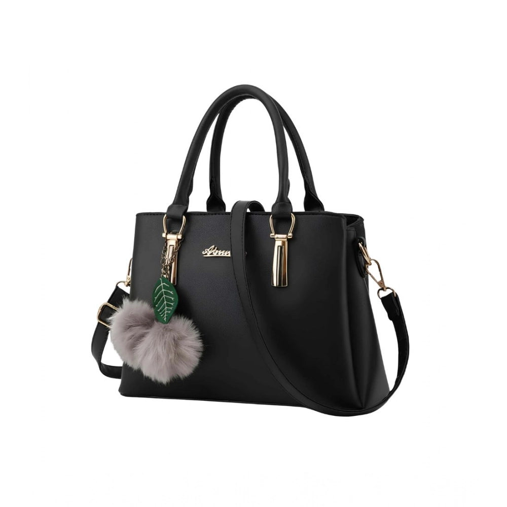 Women's Pu Leather Solid Shoulder Zipper Handbag — Black · 1007
