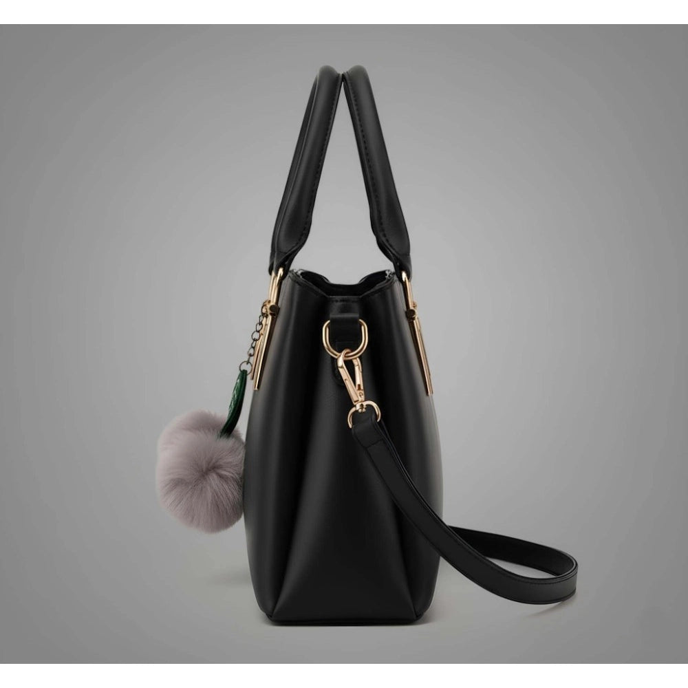 Women's Pu Leather Solid Shoulder Zipper Handbag — Black · 1007