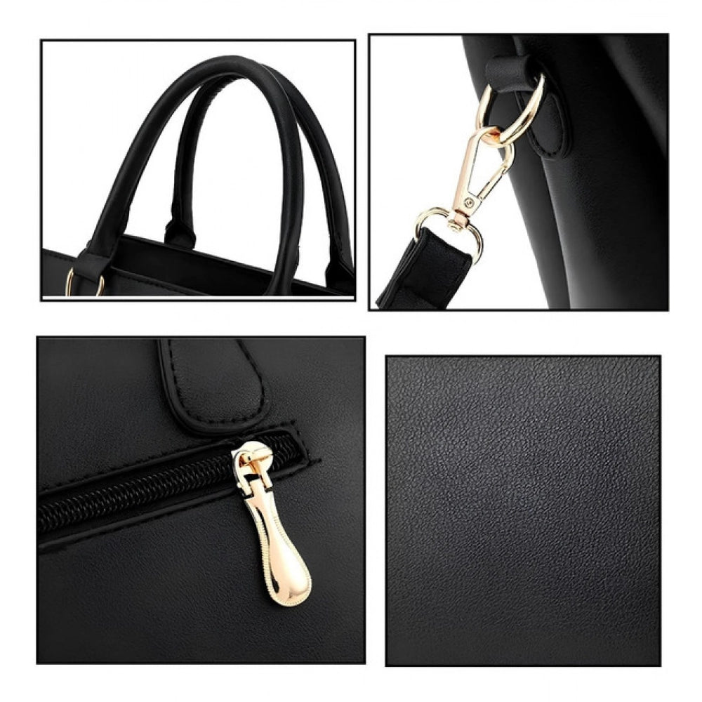 Women's Pu Leather Solid Shoulder Zipper Handbag — Black · 1007