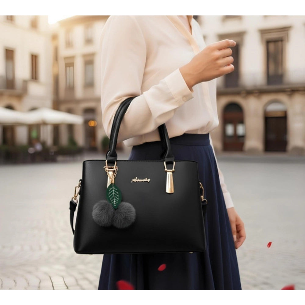 Women's Pu Leather Solid Shoulder Zipper Handbag — Black · 1007