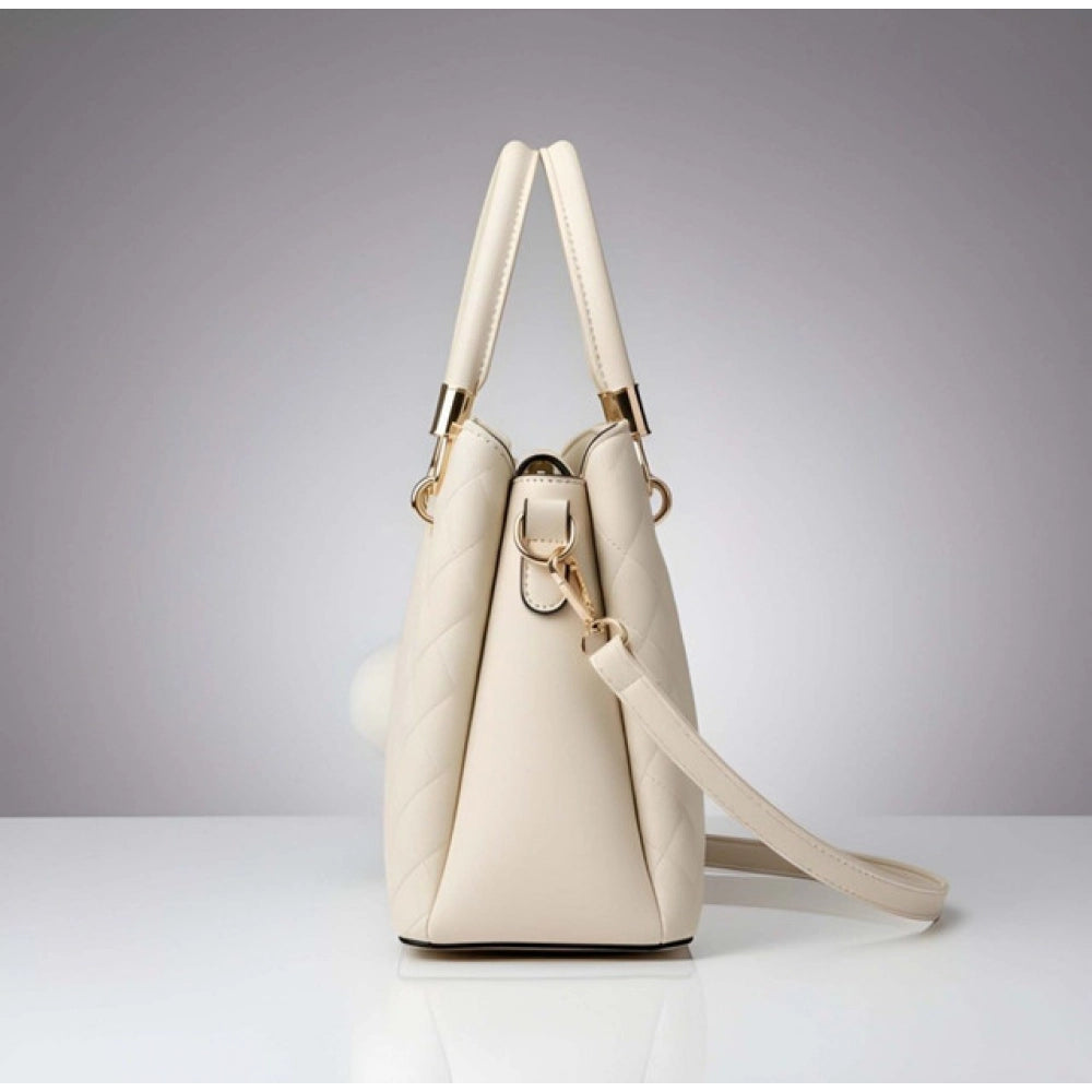 Women's Pu Leather Solid Shoulder Zipper Handbag — Cream · 1009