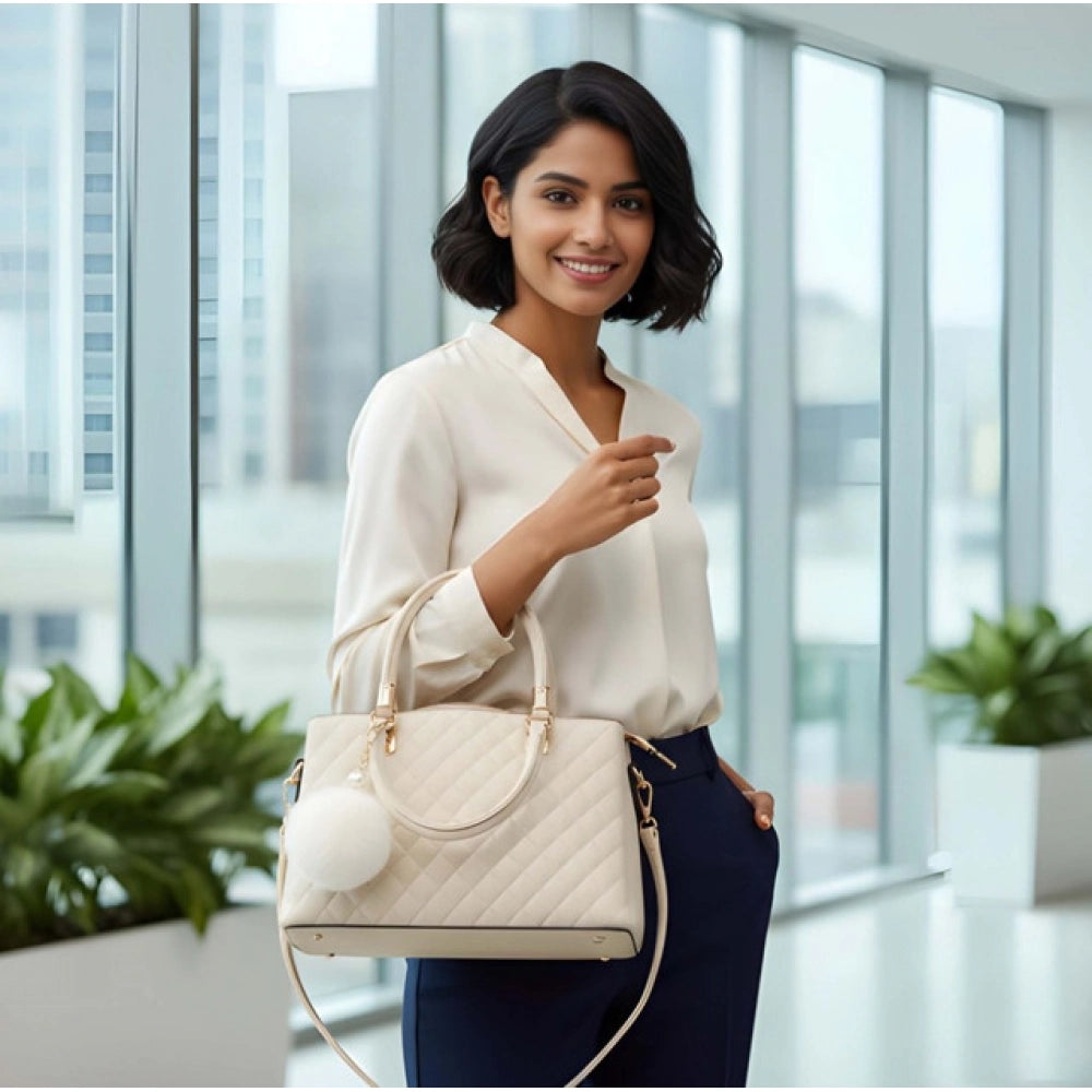 Women's Pu Leather Solid Shoulder Zipper Handbag — Cream · 1009