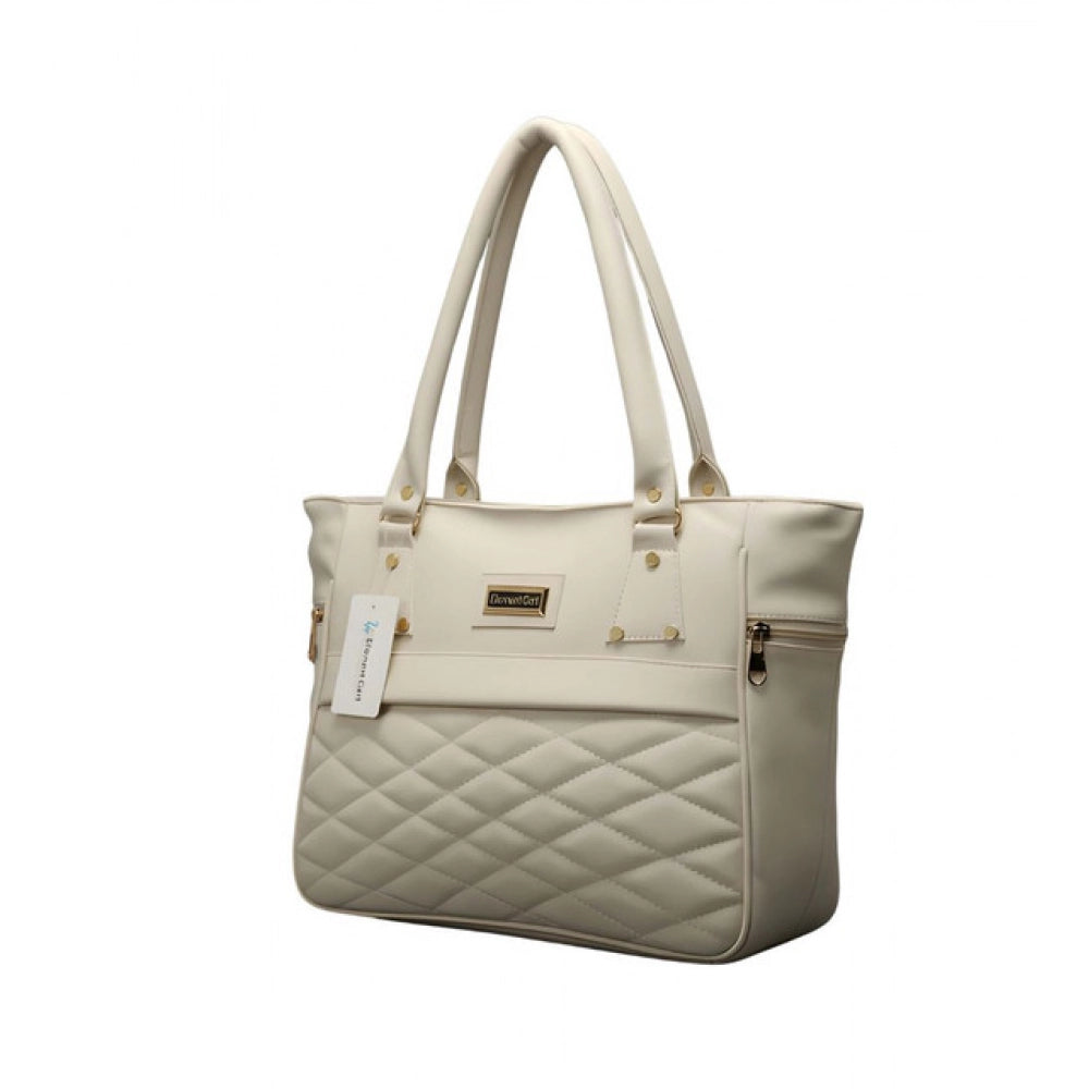 Women's Pu Leather Solid Shoulder Zipper Handbag — Cream · 1011