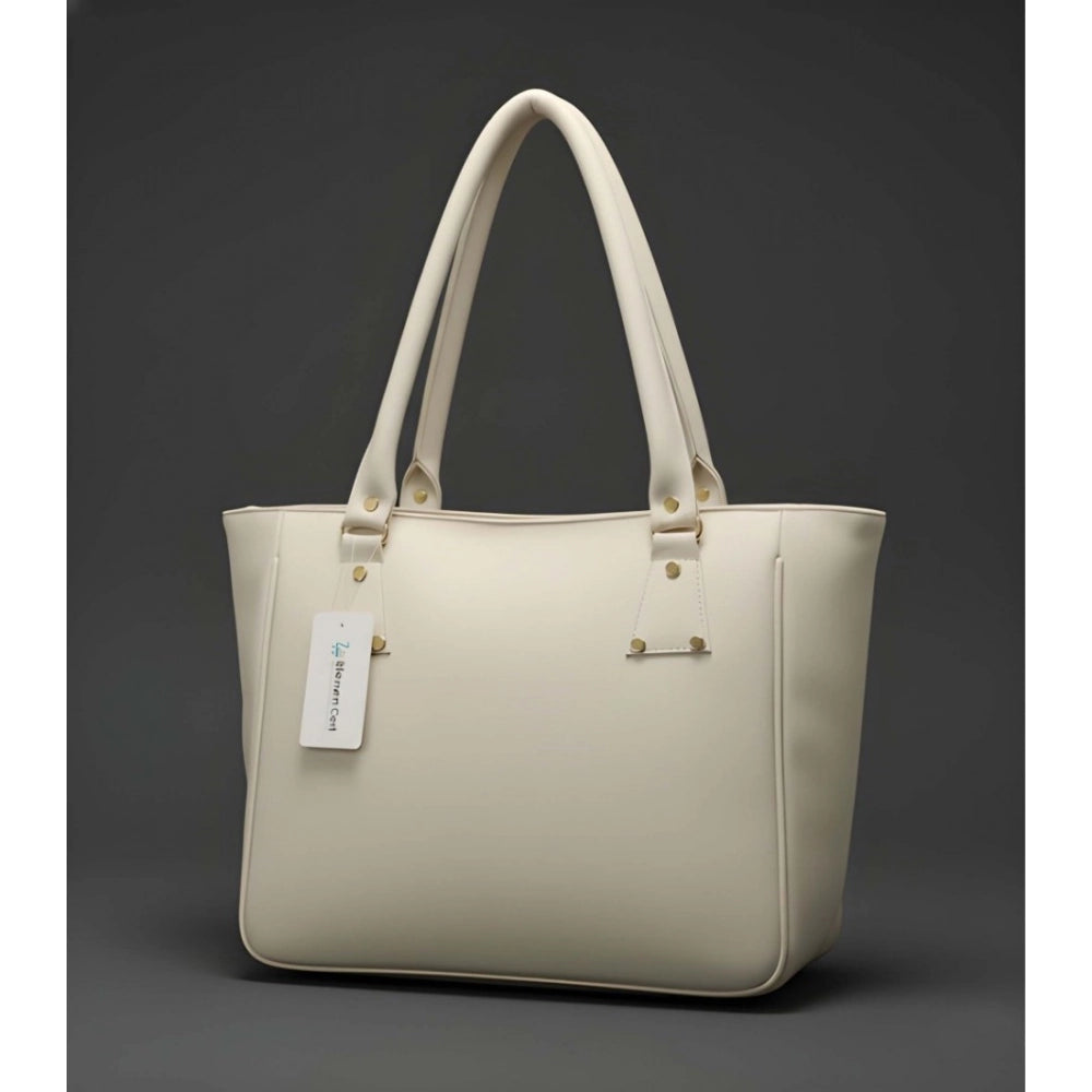 Women's Pu Leather Solid Shoulder Zipper Handbag — Cream · 1011