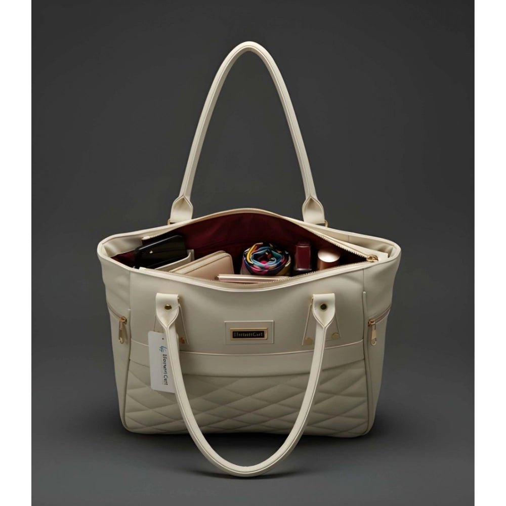 Women's Pu Leather Solid Shoulder Zipper Handbag — Cream · 1011