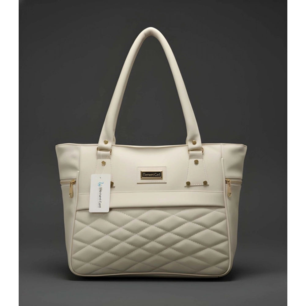 Women's Pu Leather Solid Shoulder Zipper Handbag — Cream · 1011