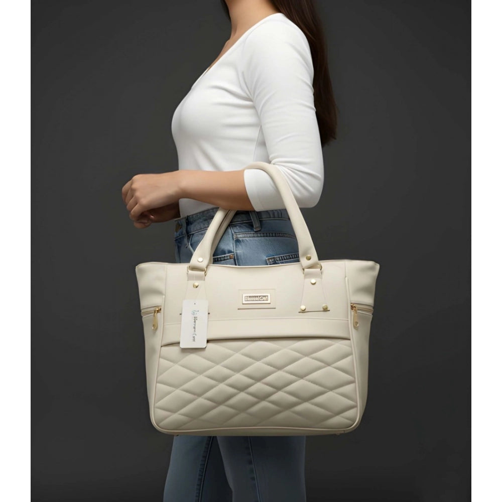 Women's Pu Leather Solid Shoulder Zipper Handbag — Cream · 1011