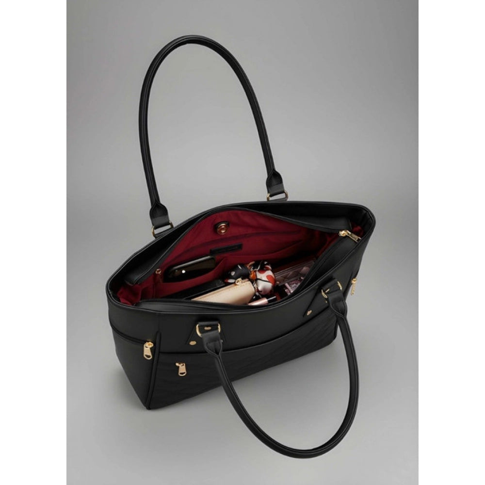 Women's Pu Leather Solid Shoulder Zipper Handbag — Black · 1012