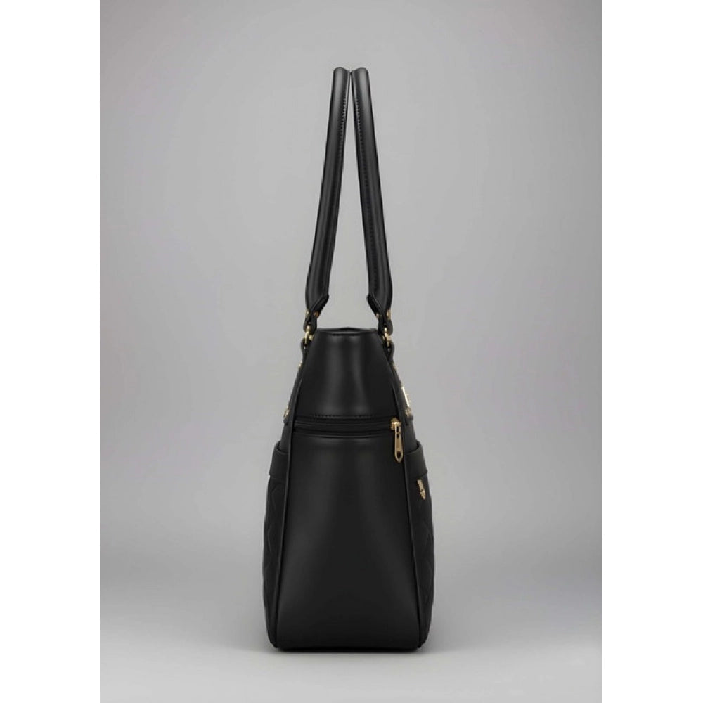 Women's Pu Leather Solid Shoulder Zipper Handbag — Black · 1012
