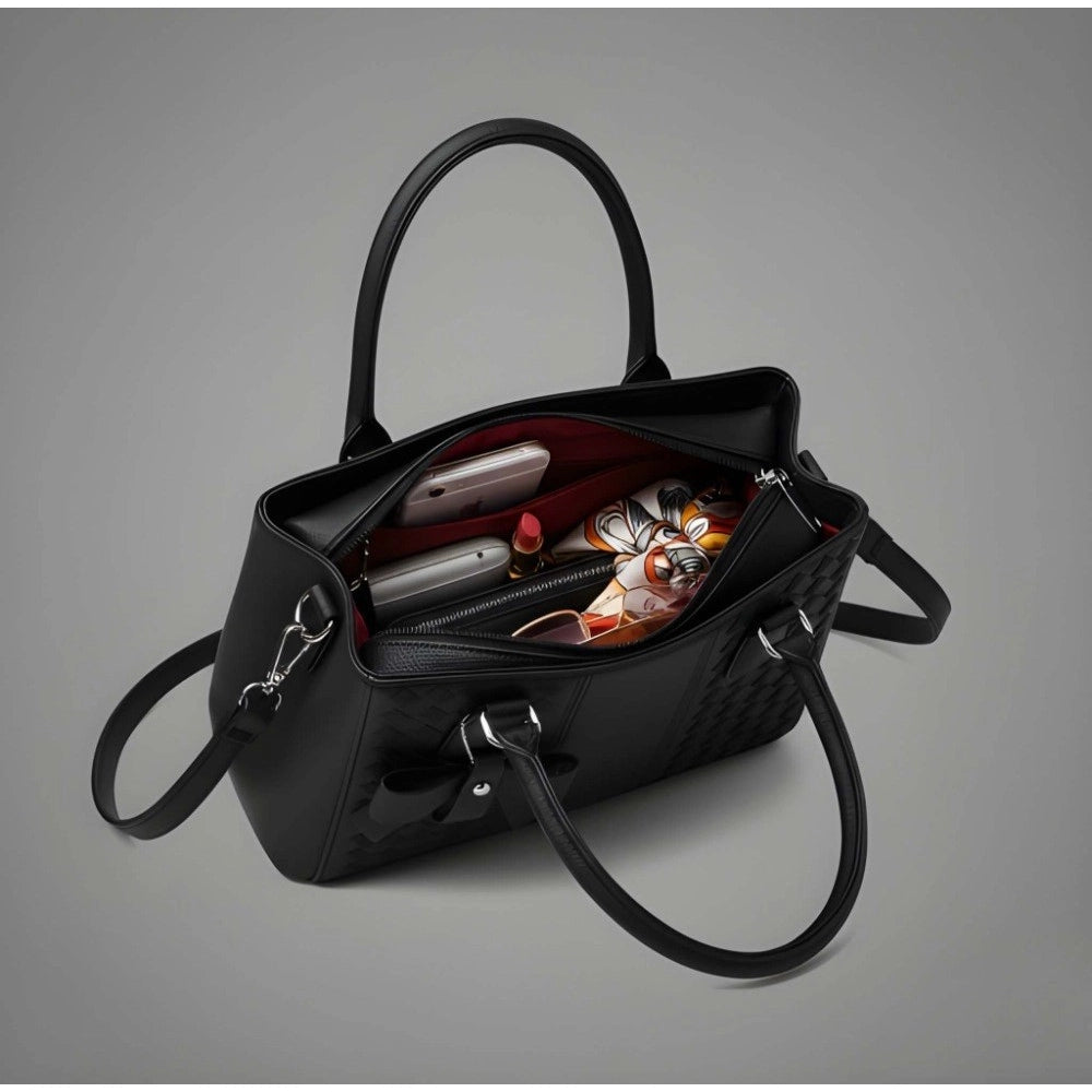 Women's Pu Leather Solid Shoulder Zipper Handbag — Black · 1013