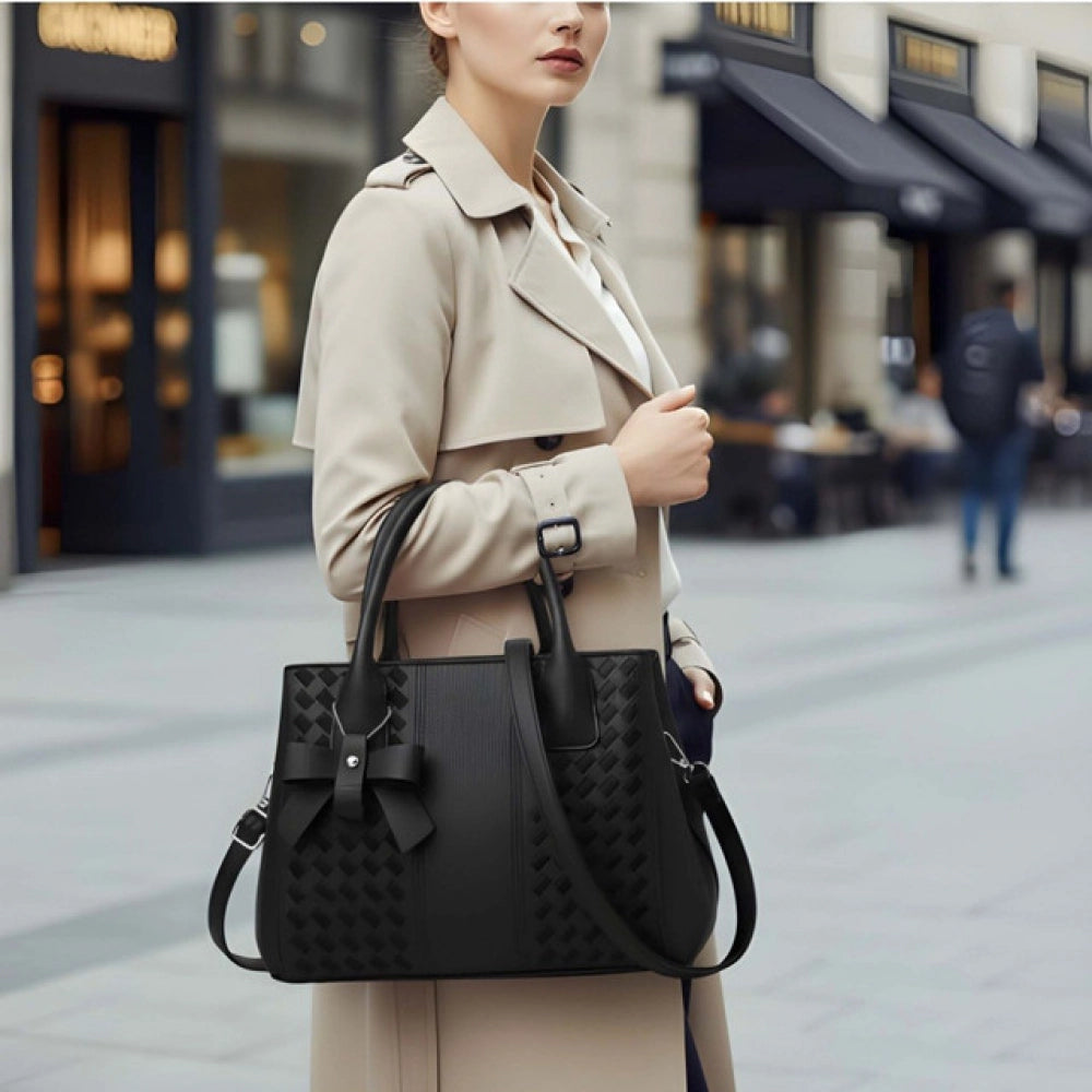 Women's Pu Leather Solid Shoulder Zipper Handbag — Black · 1013
