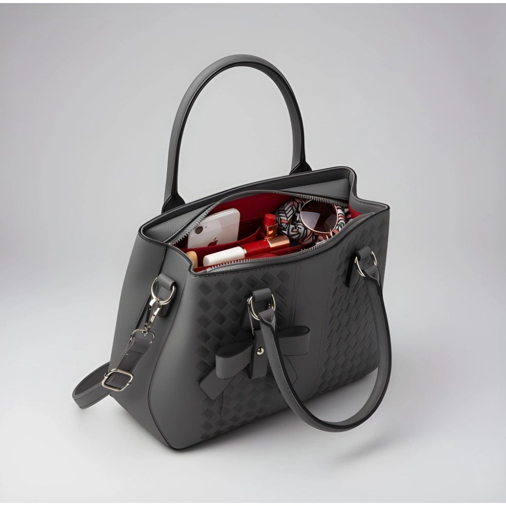 Women's Pu Leather Solid Shoulder Zipper Handbag — Grey · 1014