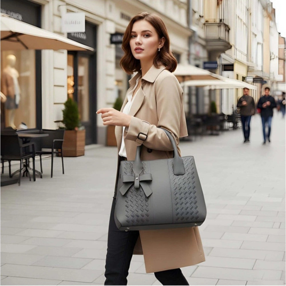 Women's Pu Leather Solid Shoulder Zipper Handbag — Grey · 1014