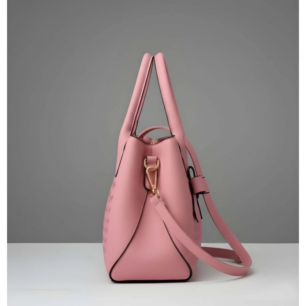 Women's Pu Leather Solid Shoulder Zipper Handbag — Pink · 1015
