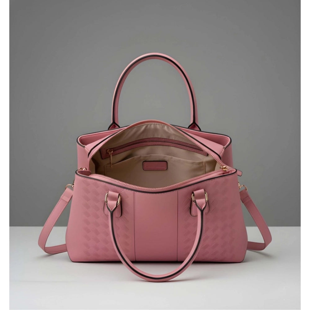 Women's Pu Leather Solid Shoulder Zipper Handbag — Pink · 1015